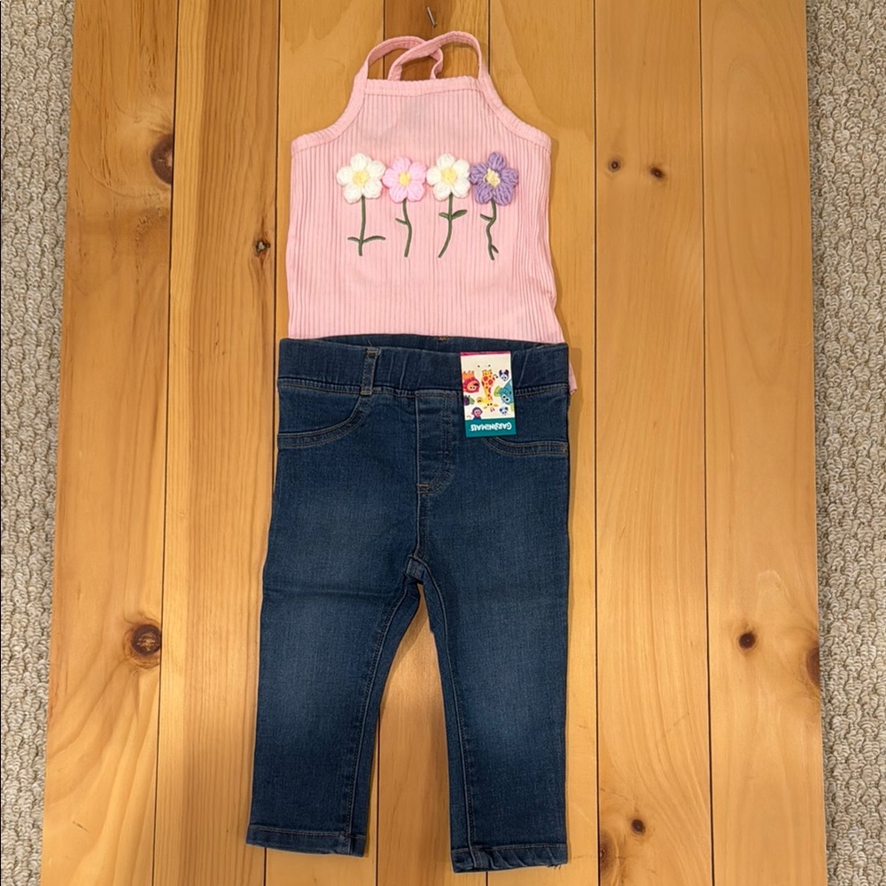 Garanimals Dark Blue Jeans with Pink Flower onesie